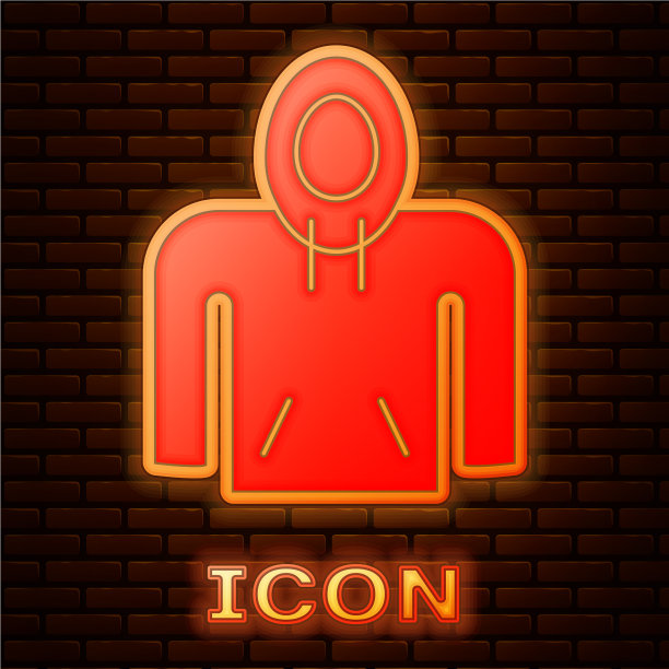 霓虹灯帽衫图标孤立在砖墙上图片下载