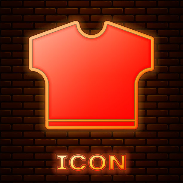 霓虹灯t恤图标孤立在砖墙上图片下载