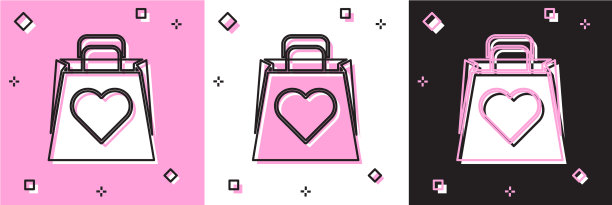 购物袋与心的图标隔离在粉红色图片下载