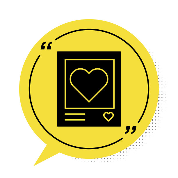 黑色空白相框和心形图标孤立图片下载