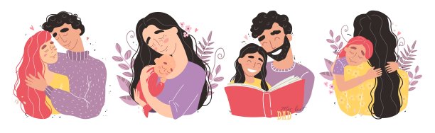 设置剪贴艺术的一个幸福的微笑家庭孤立在白色的背景图片下载