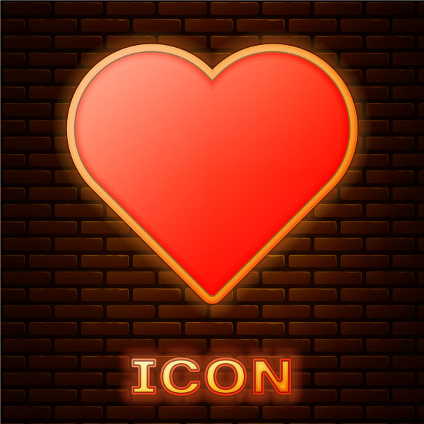 霓虹灯心图标孤立在砖墙上图片下载