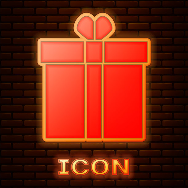 发光的霓虹灯礼盒和心形图标隔离图片下载
