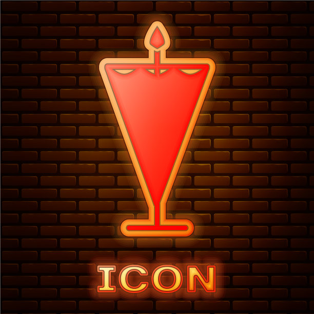 霓虹灯中世纪旗帜图标孤立在砖块上图片下载
