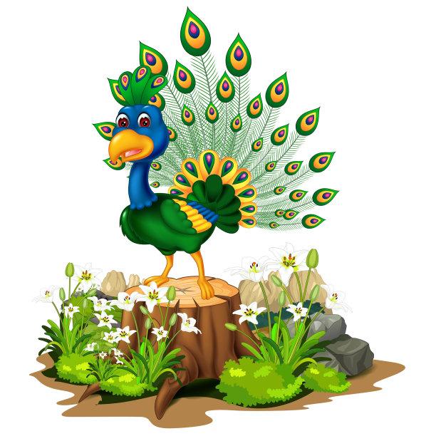冷绿蓝孔雀配木树石图片下载