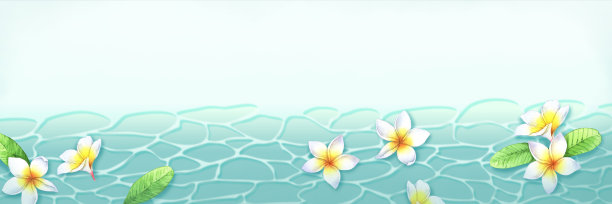 鸡蛋花漂浮在水面的水彩旗上图片下载