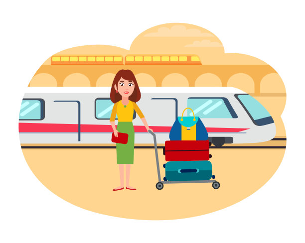 在火车站携带大量行李的女人图片下载
