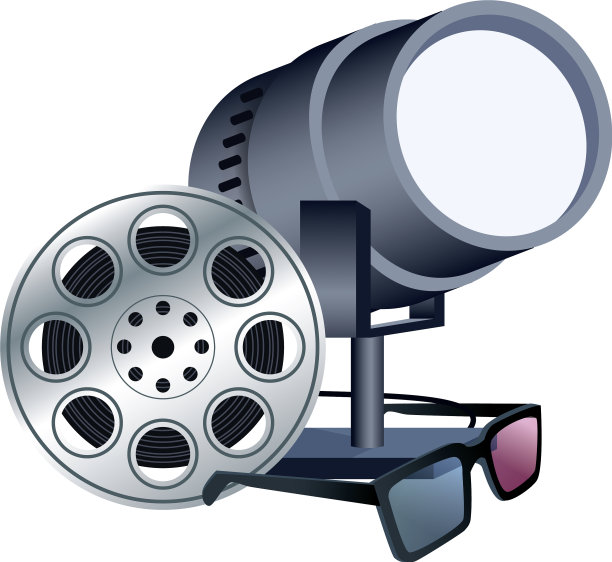 带有舞台灯光和3d眼镜的胶片卷轴图片下载