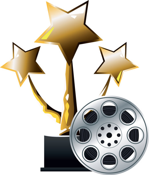 明星奖和电影卷轴图标丰富多彩的设计图片下载