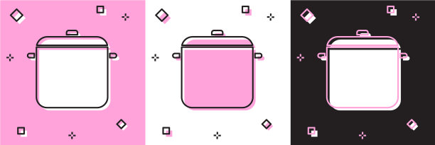 设置烹饪锅图标隔离在粉红色和白色图片下载