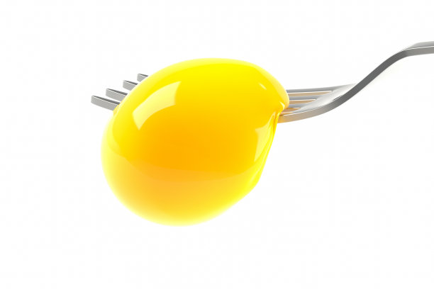 蛋黄从叉子溢出的3D插图图片下载