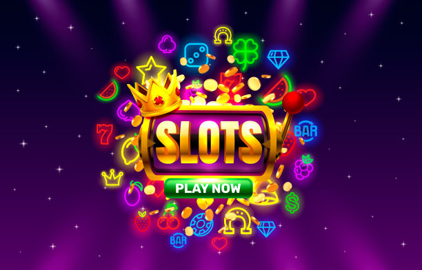 赌场老虎机的霓虹灯图标，黄金老虎机，拉斯维加斯之夜。图片下载