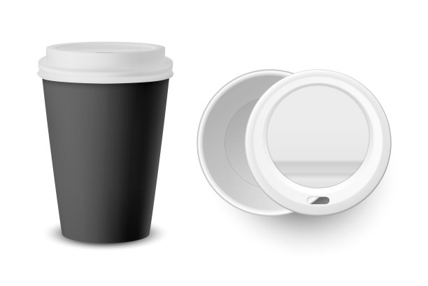 矢量3d现实黑色一次性闭纸，塑料咖啡杯饮料与白色盖子设置特写孤立在白色背景。设计模板模型。顶视图和前视图图片下载