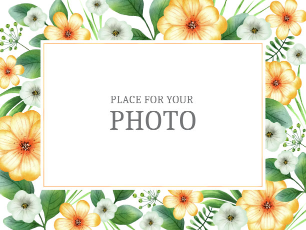 水彩手绘方形花卉边框。由黄花和绿叶组成的框架。插图设计标签，相册，婚礼请柬，保存日期或问候。图片下载