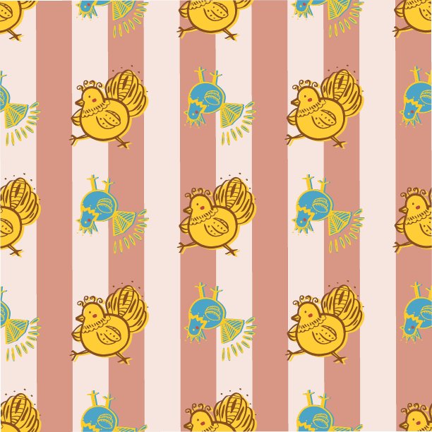 鸡民俗印图案无缝重复。图片下载