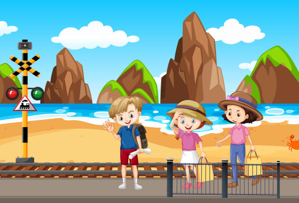 人们在海滩上玩的海洋场景图片下载