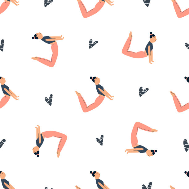 无缝模式与角色在瑜伽体式。矢量插图印刷，广告横幅图片下载