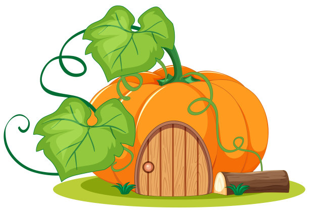 南瓜屋卡通风格的白色背景图片下载