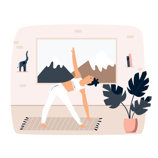 年轻漂亮的女孩在家里做瑜伽。矢量插图在一个平坦的风格图片下载