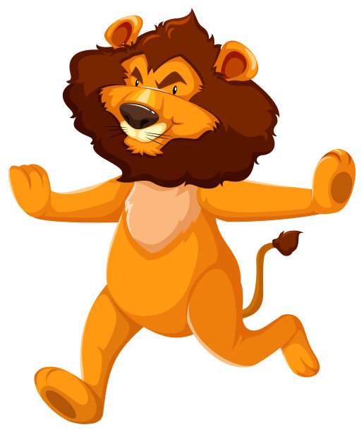 在白色背景上用两条腿奔跑的野狮图片下载