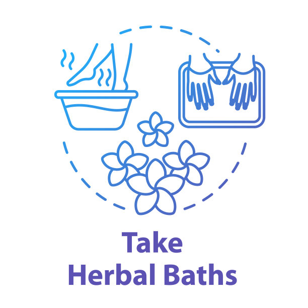 采取草药浴，美甲和足疗的概念图标。水疗程序、美容、手足皮肤护理理念细线插画。矢量隔离轮廓RGB彩色绘图。可编辑的中风图片下载