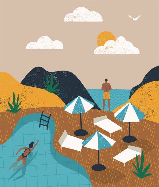 夏季游泳池派对假期插图。人们在游泳池附近休息图片下载