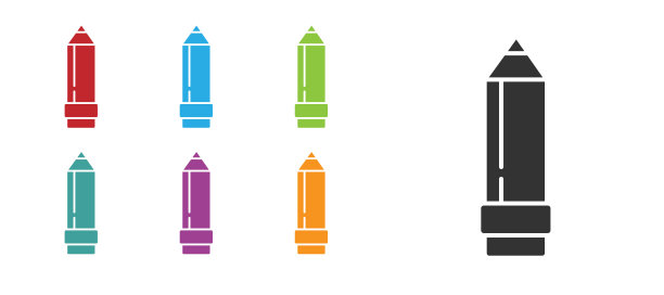 黑色铅笔与橡皮图标隔离在白色背景。绘画和教育工具。学校办公室的象征。设置图标丰富多彩。矢量图图片下载