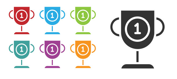 黑色奖杯图标孤立在白色背景。冠军奖杯的象征。冠军或比赛奖杯。体育成就的迹象。设置图标丰富多彩。矢量图图片下载