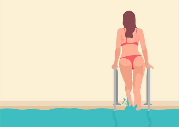 穿着比基尼的女人从游泳池里爬出来图片下载