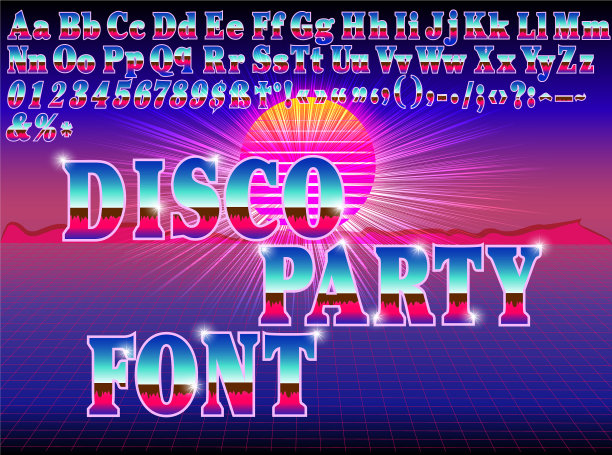 复古迪斯科舞会上明亮的字体在日落图片下载