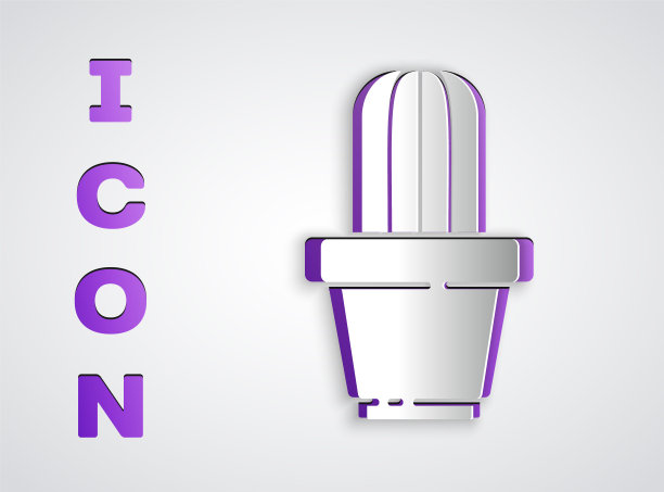 剪纸仙人掌和多汁的盆图标孤立在灰色背景。盆栽植物。盆栽植物标志。纸艺术风格。矢量图图片下载