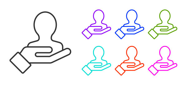 黑线手搜索人图标孤立在白色背景。招聘或选拔概念。寻找雇员和工作。设置图标丰富多彩。矢量图图片下载