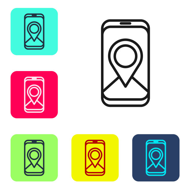 黑线信息图的城市地图导航图标孤立在白色背景。手机应用界面概念设计。Geolacation概念。设置图标的颜色方形按钮。矢量图图片下载