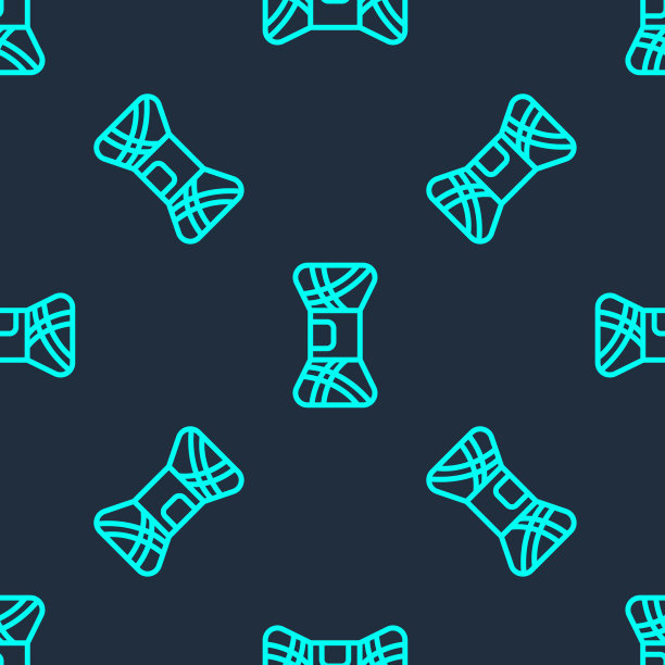 绿色线纱线图标隔离无缝模式在蓝色背景。标签适用于手工、针织或裁缝店。矢量图图片下载