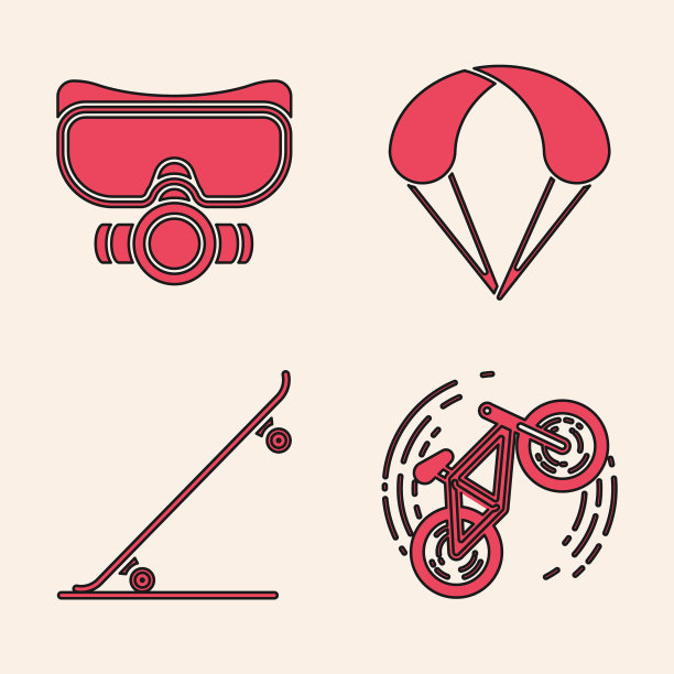 设置自行车特技潜水面罩和降落伞图片下载