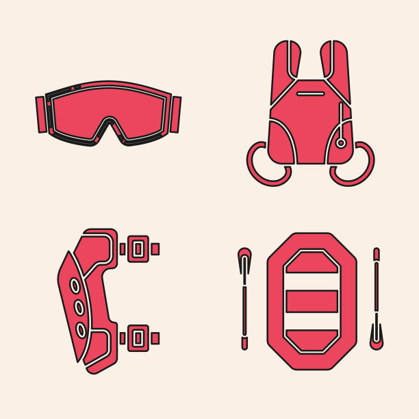 设置漂流艇滑雪镜，降落伞和膝盖图片下载