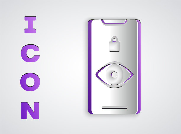 剪纸眼睛扫描图标孤立在灰色背景。扫描的眼睛。安全检查的象征。网络标志。纸艺术风格。矢量图图片下载