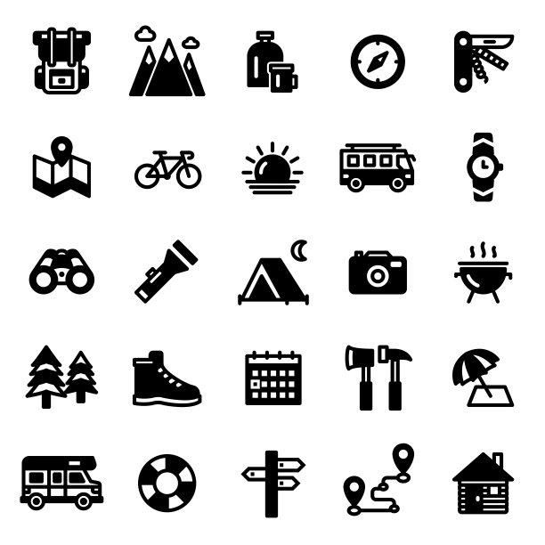 这是一组露营标志。图片下载