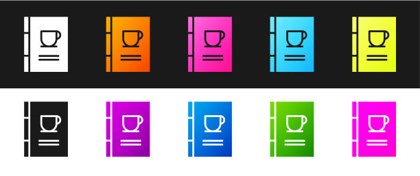 设置咖啡书图标孤立的黑白背景。矢量图图片下载