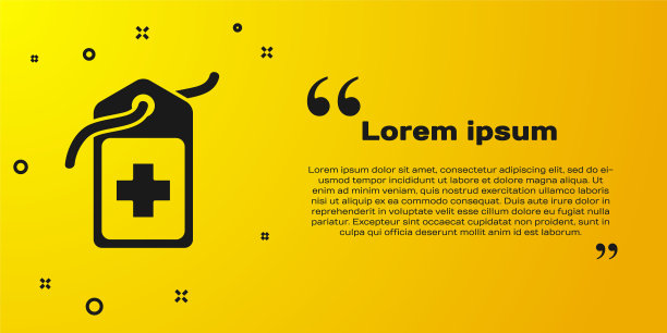 黑十字医院医疗标签图标孤立在黄色背景。急救。诊断的象征。药品和药房标志。矢量图图片下载