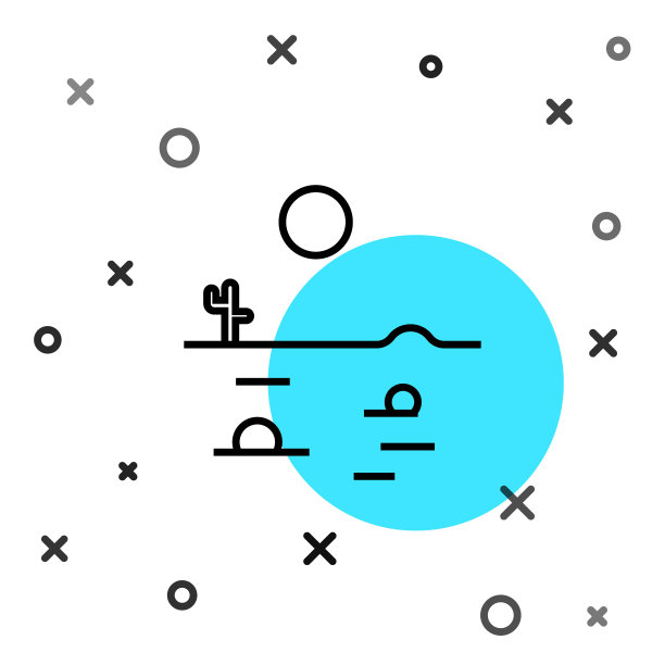 黑线沙漠景观与仙人掌图标孤立在白色背景。随机动态形状。矢量图图片下载