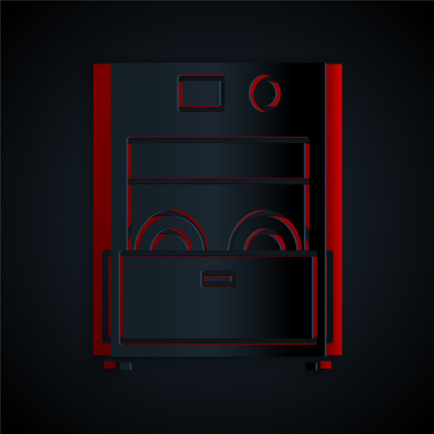 剪纸厨房洗碗机图标孤立图片下载