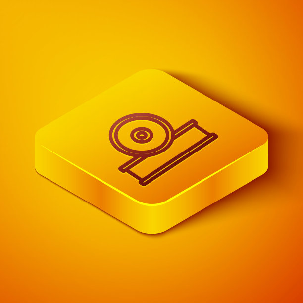 等距线耳鼻咽喉头反射镜图标孤立在橙色背景上。检查病人耳、喉、鼻的设备。黄色正方形按钮。矢量图图片下载