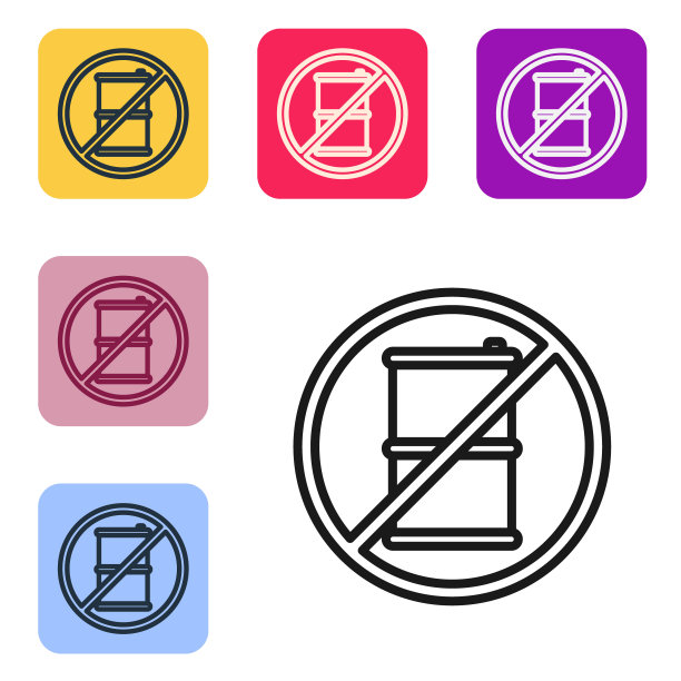 黑色线没有桶汽油图标隔离在白色背景。柴油气体图标。设置图标的颜色方形按钮。矢量图图片下载