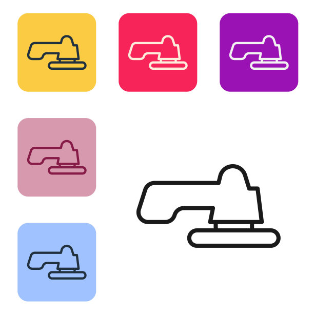黑线水龙头图标孤立在白色背景。设置图标的颜色方形按钮。矢量图图片下载