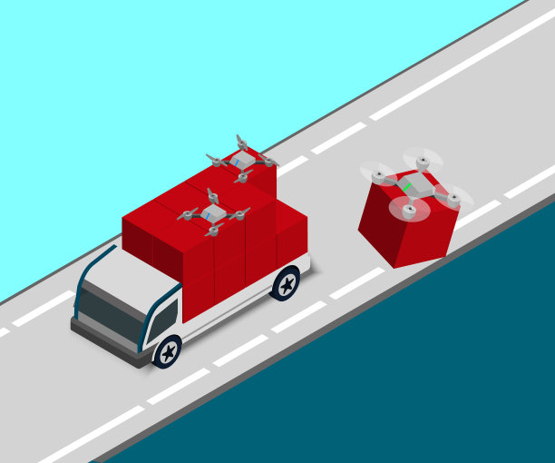 等距无人机机器人从快递处取包裹图片下载