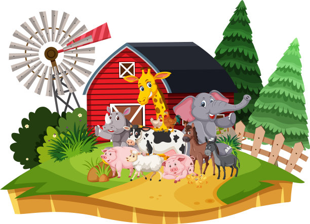 农场里有许多野生动物的场景图片下载