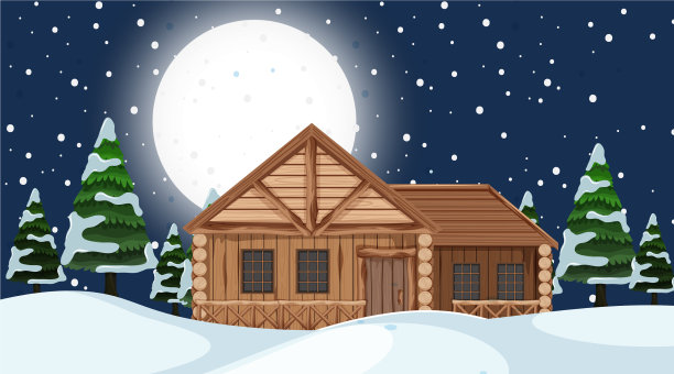 雪地上的木屋场景图片下载