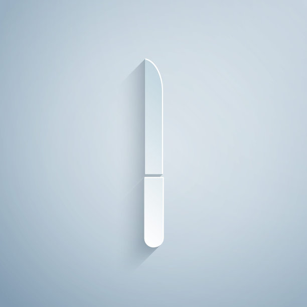 剪纸刀图标孤立在灰色背景。餐具的象征。纸艺术风格。矢量图图片下载