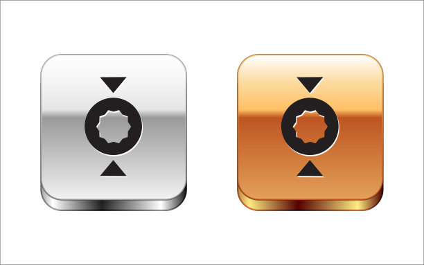 黑色糖果图标孤立在白色背景。金银平方按钮。向量图片下载